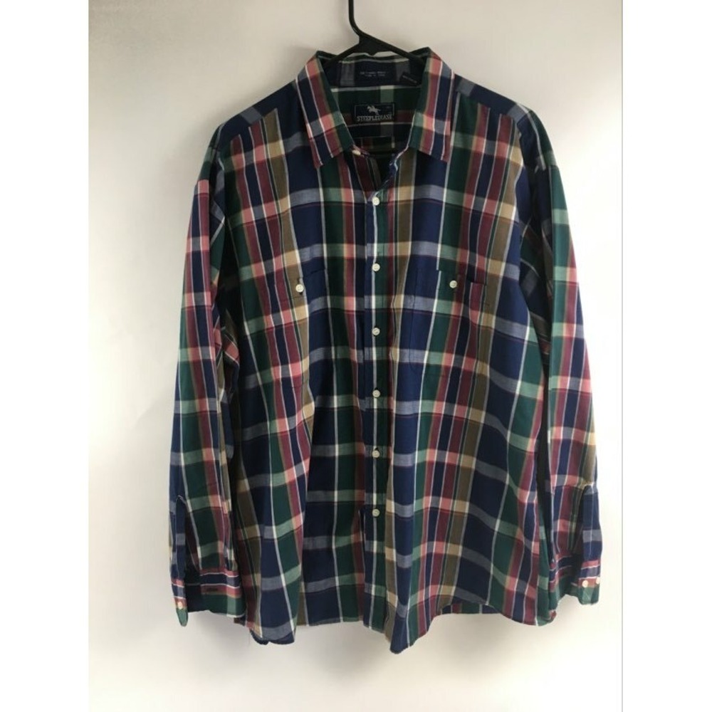 Steeplechase Shirt Men's Size XL Multicolor Button Up Navy Plaid Long Sleeve